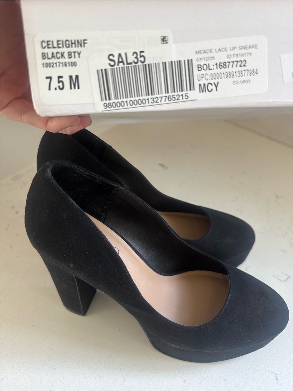 Wild Pair Black Suede Platform Block Heel Pumps - Picture 5 of 7